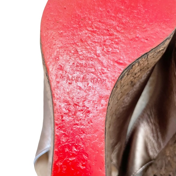 CHRISTIAN LOUBOUTIN Marpoil Sanzep 105 Cork Wedge Heels Bronze Leather 37.5 - Picture 10 of 11